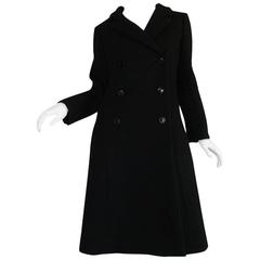 c.1959 Documented Givenchy Haute Couture Black Wool Coat