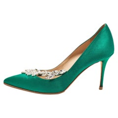 Manolo Blahnik Green Satin Nadira Pumps Size 37.5