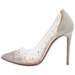 Christian Louboutin Silver Glitter and PVC Degrastrass Embellished Pumps Size 38