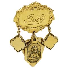 Zoe Coste Paris Romantic Dangling Pin Brooch with Gilt Charms Medallion 11