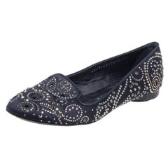 Gina Black Satin Studded Ballet Flats Size 36.5