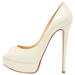 Christian Louboutin Cream Patent Leather Lady Peep Pumps Size 38