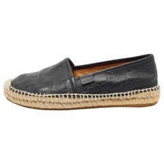 Gucci Black Guccissima Leather Espadrille Flats Size 37.5