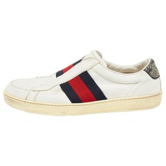 Gucci White Leather Web Ace Slip On Sneakers Size 40.5