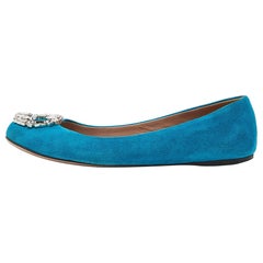 Gucci Blue Suede Interlocking G Crystals Ballet Flats Size 36