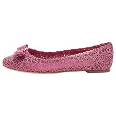 Salvatore Ferragamo Magenta Leather Lasercut Vara Bow Ballet Flats Size 40.5