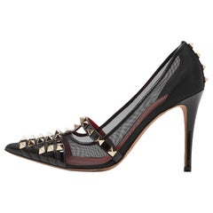 Valentino Black Patent Leather and Mesh Rockstud Alcove Pumps Size 36.5