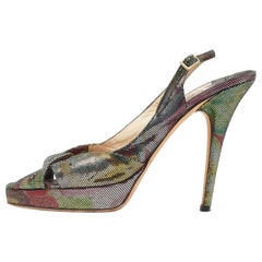 Jimmy Choo Multicolor Texture Suede Peep Toe Slingback Pumps Size 38