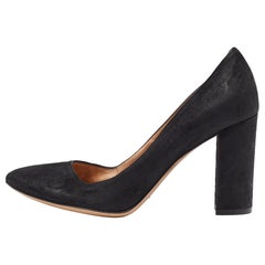 Gianvito Rossi Black Nubuck Leather Block Heel Pumps Size 37.5