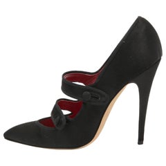 Manolo Blahnik Black Satin Double Strap Mary Jane Pumps Size 36.5