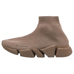 Balenciaga Brown Knit Fabric Speed Trainer High Top Sneakers Size 39