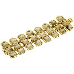 Kalinger Paris Signed Massive Opulent Gilt Metal Link Bracelet with Stones 4