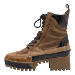 Louis Vuitton Brown Suede and Monogram Canvas Laureate Combat Boots Size 40