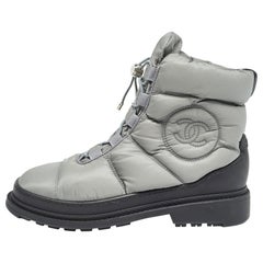 Chanel Grey Nylon Snow Ankle Boots Size 37.5