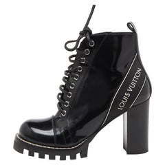 Louis Vuitton Black Leather Star Trail Block Heel Ankle Boots Size 39.5