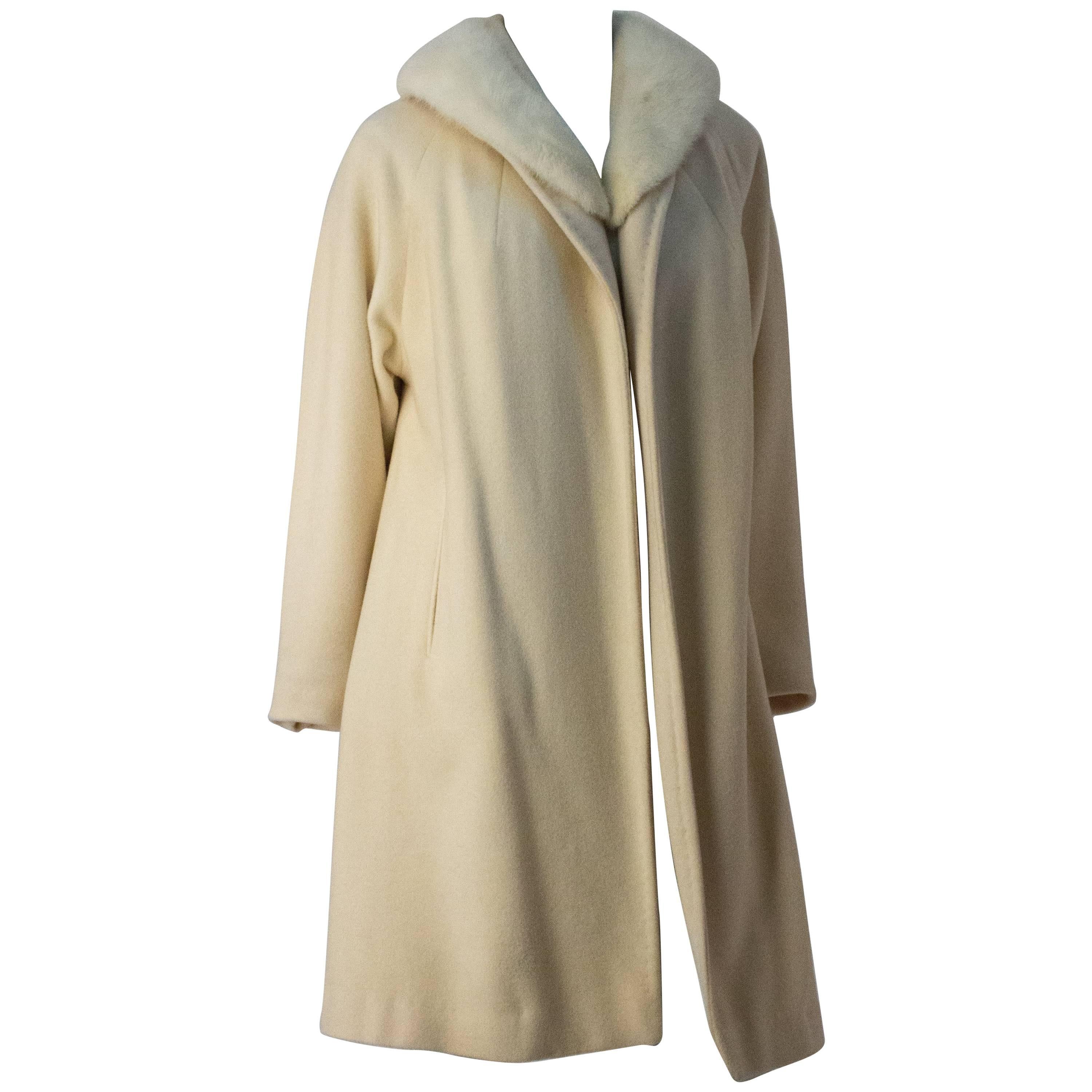 60s Cream Cashmere Coat with Mink Collar