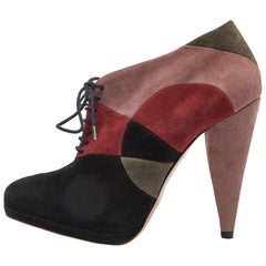 Prada Multicolor Wildleder Spitze Up Plateau Stiefeletten Größe 36,5