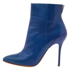 Maison Martin Margiela Navy Blue Leather Pointed Toe Ankle Booties Size 39
