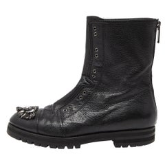 Jimmy Choo Black Leather Hatcher Combat Boots Size 38