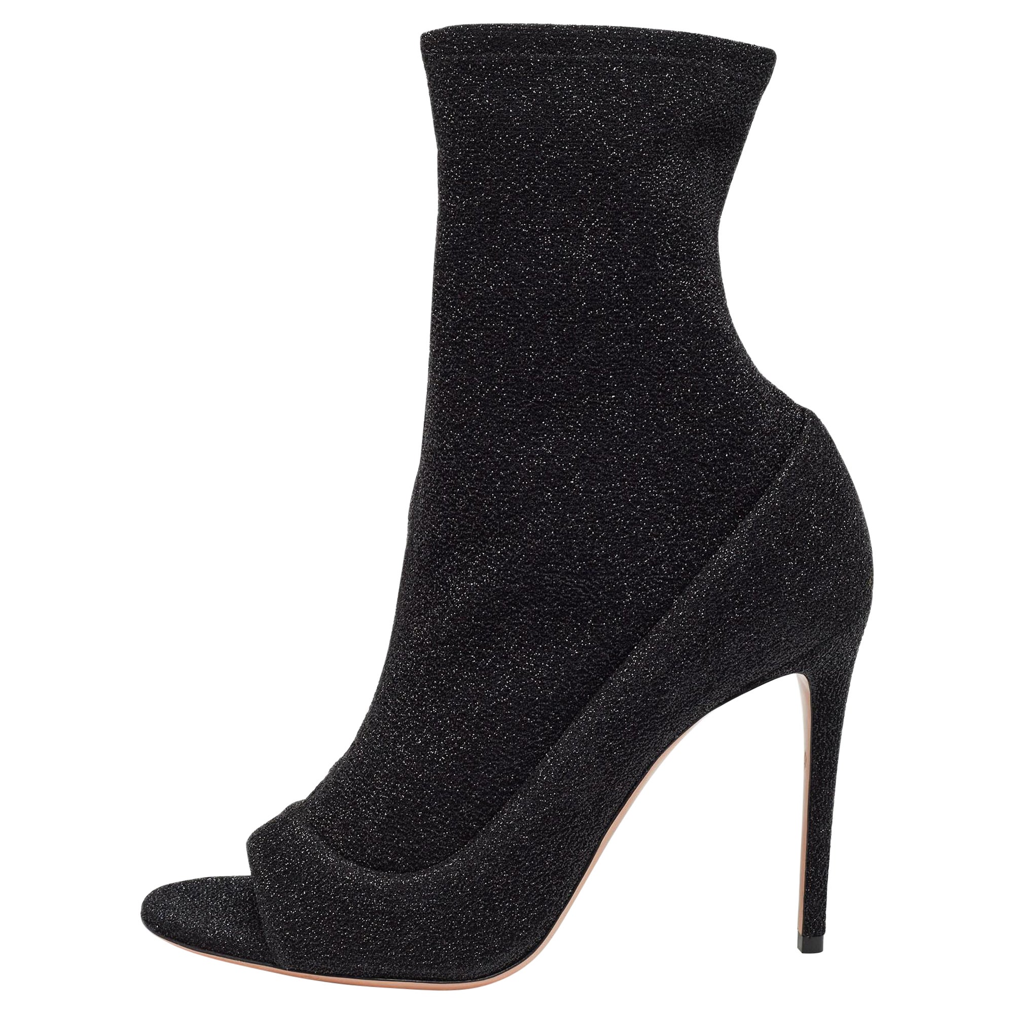 Aquazzura Black Lurex Fabric Eclair Ankle Boots Size 40 For Sale