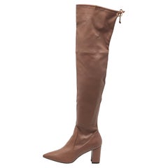 Used Stuart Weitzman Brown Leather Over The Knee Length Pointed Toe Boots Size 40