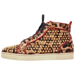 Christian Louboutin Two Tone Leopard Print Calf Hair Louis Sneakers Size 42