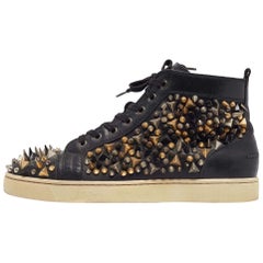 Christian Louboutin Black Leather Spikes High Top Sneakers Size 42