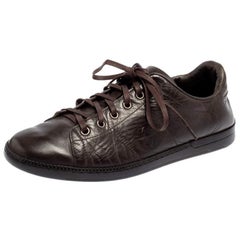 Gucci Brown Leather Interlocking GG Logo Low Top Sneakers Size 41