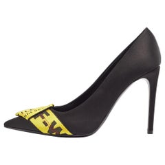 Off-White Black/Yellow Satin and Logo Canvas Commercial Bow Pumps Size 39