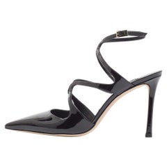Jimmy Choo Black Patent Leather Azia Slingback Pumps Size 37.5