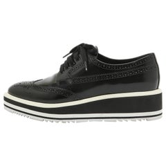 Prada Black Brogue Patent Leather Platform Derby Sneakers Size 37.5
