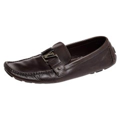 Louis Vuitton Dunkelbraunes Leder Monte Carlo Slip On Loafers Größe 44.5