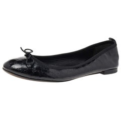 Gucci Black Micro Guccissima Patent Leather Bow Detail Ballet Flats Size 39