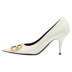 Balenciaga White Patent Leather BB Pointed Pumps Size 37