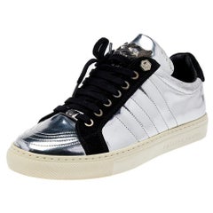 Philipp Plein Silver /Black Leather And Suede Low Top Sneakers Size 41