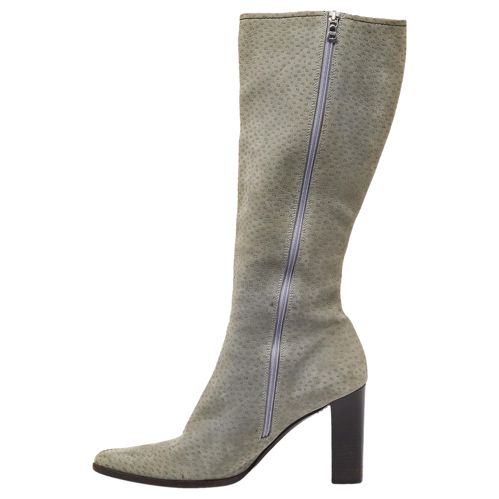 Dior - Bottes en cuir gris texturé à nubuck, longueur genou, taille 40