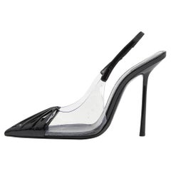 Yves Saint Laurent Black Patent Leather and PVC Toe Slingback Pumps Size 37