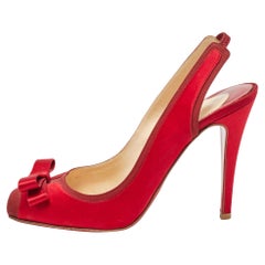 Christian Louboutin Red Satin Nooka Slingback Pumps Size 39