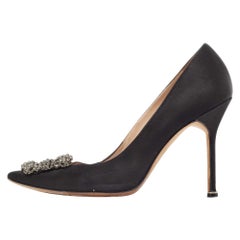 Manolo Blahnik Black Satin Hangisi Pumps Size 38.5