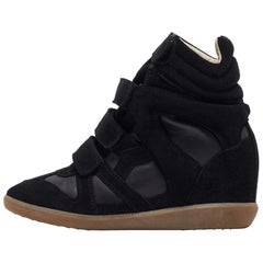 Isabel Marant Black Suede and Leather Bekett Wedge Sneakers Size 38
