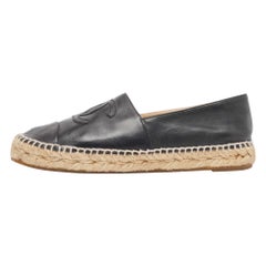 Chanel Black Leather CC Espadrille Flats Size 37