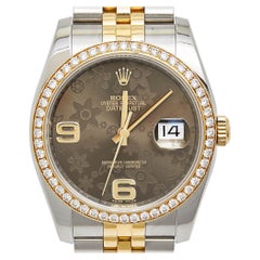 Rolex Brown Flower 18K Yellow Gold Diamond Datejust 116243 Unisex watch36 mm