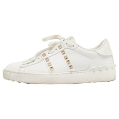 Valentino White Leather Rockstud Lace Up Sneakers Size 38.5