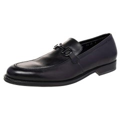 Salvatore Ferragamo Black Leather Gancini Bit Loafers Size 44
