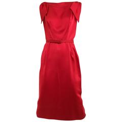 1960s Don Loper red sheath satin cocktail dress