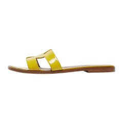 Hermes Yellow Patent Oran Flat Slides Size 38