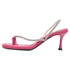 N21 Pink Leather Crystals Embellished Slingback Sandals Size 38