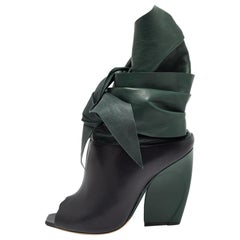 Dior Navy Blue/Green Leather Ankle Wrap Mules Size 41.5