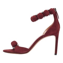 Alaia Burgundy Suede Leather Chamois Bombe Ankle Cuff Sandals Size 37
