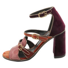 Hermes Multicolor Velvet Ankle Strap Sandals Size 39